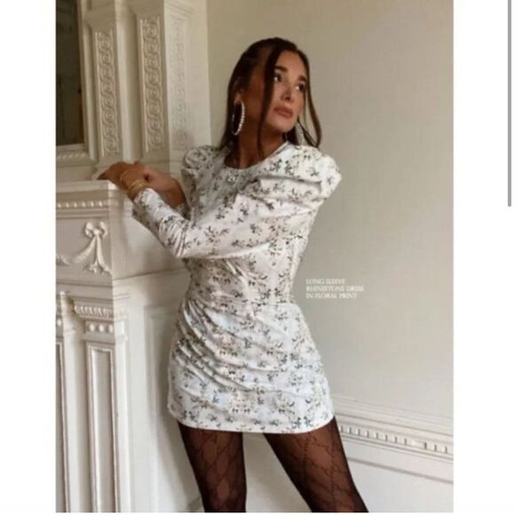 NWT WeWoreWhat Danielle Bernstein Floral Long Sleeve Mini Dress M - Picture 4 of 7